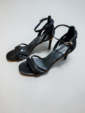 Michael Kors Black Patent Leather Strappy Ankle-Heel Sandals